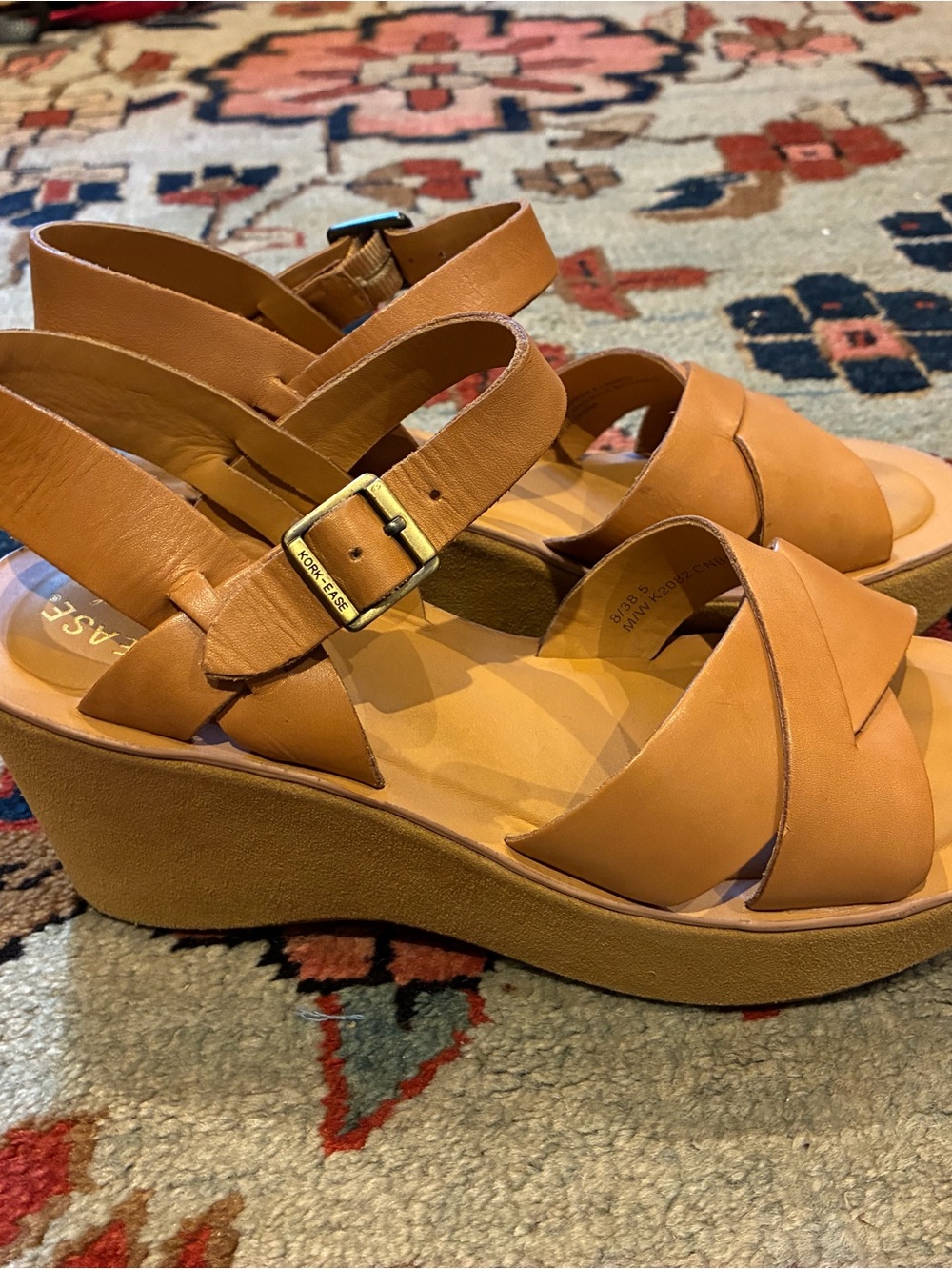 Kork-Ease Tan Leather Crisscross Wedge Sandals